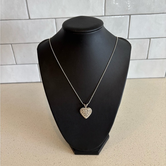 925 Sterling Silver Heart Pendant Necklace 18” Chain Vintage Rope Edge - Picture 1 of 8